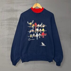 Vintage Birds Neighborhood Cute Cottage Grandma Double Crewneck Sweatshirt Large